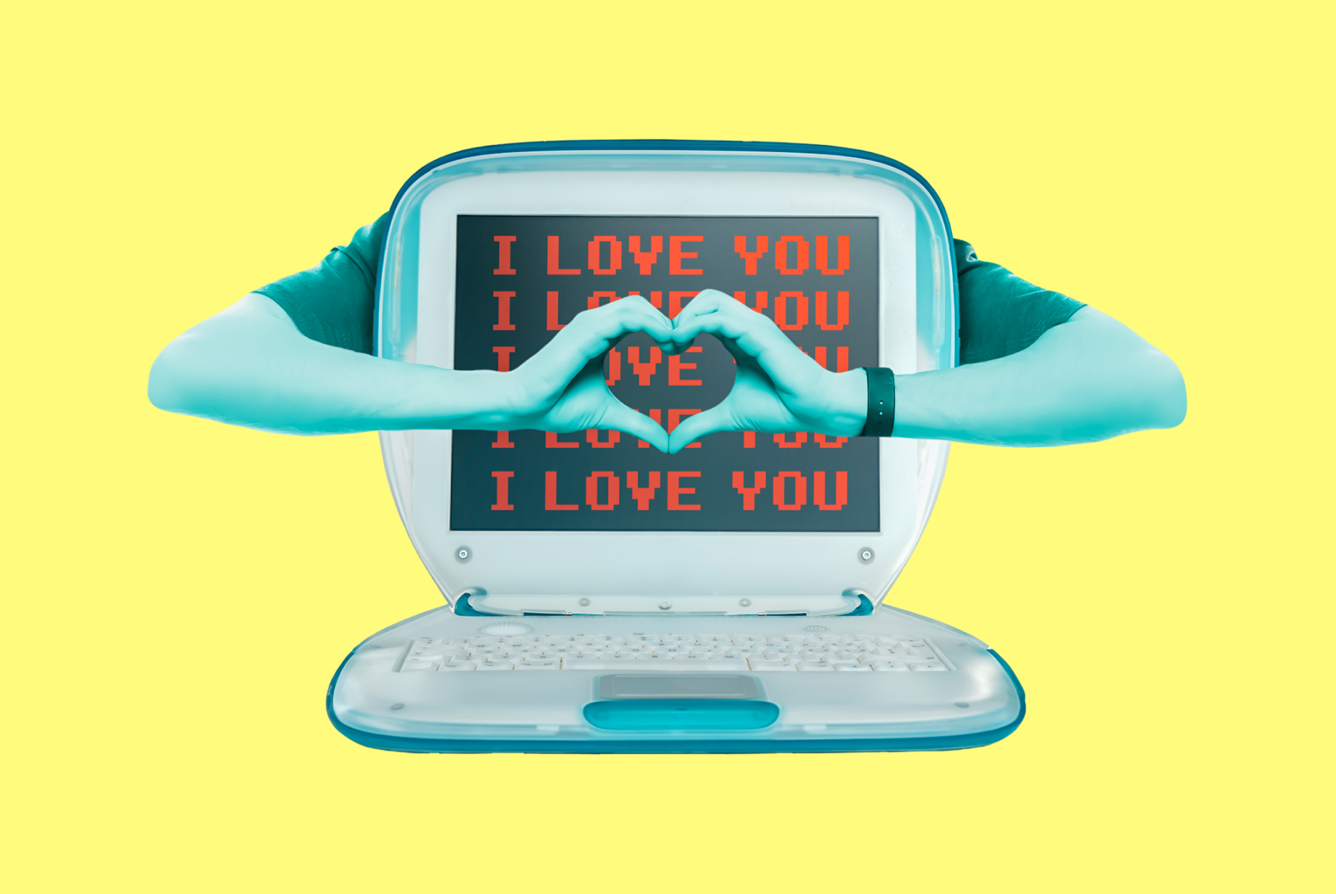 01_IGraphic showing a laptop with a hands around it creating a heart shape and I LOVE YOU words in the screenLOVEYOU Virus
